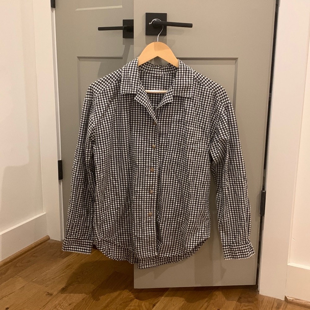 Black & white checked button-up shirt
